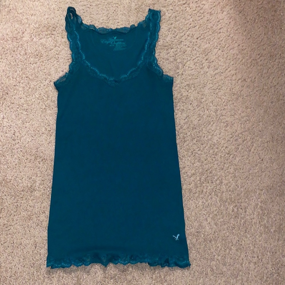 Elena Gilbert EXACT MATCH Dark Green American Eagle Lace Trim Tank